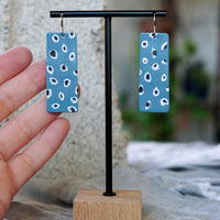 Unique Periwinkle Blue Black White Patterned Rectangle Statement Earrings JAX Atelier San Diego Made