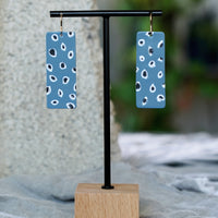 Unique Periwinkle Blue Black White Patterned Rectangle Statement Earrings JAX Atelier Made in San Diego