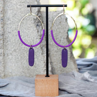 Unique Hammered Brass Purple Hoop Statement Earrings Made in San Diego JAX Atelier