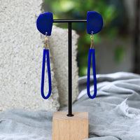 Artful Royal Blue Narrow Drop Loop Statement Earrings JAX Atelier San Diego Made