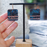 Unique Square Copper Blue Patina Statement Earrings JAX Atelier Made in San Diego