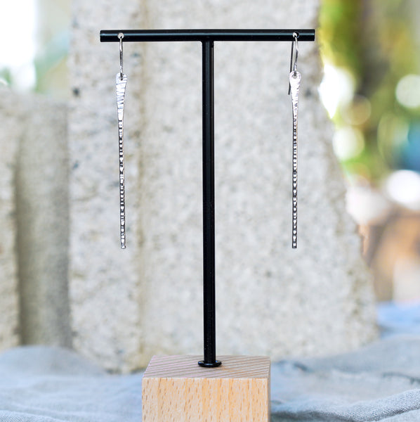 Unique Sterling Silver Textured Bar Earrings JAX Atelier Made in San Diego