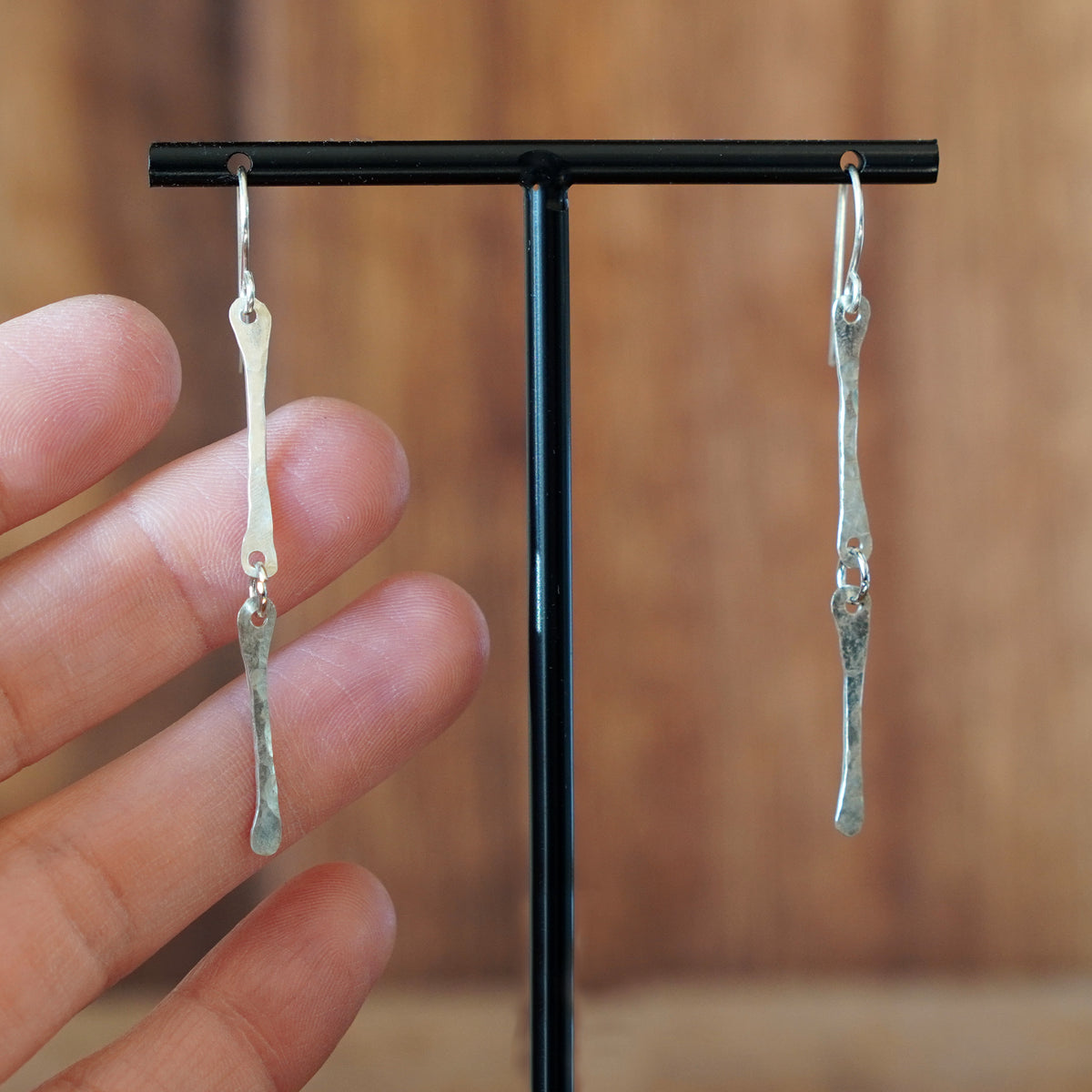 Sterling Silver Textured Two-Part Drop Earrings by Jax Atelier Made in San Diego