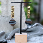 OOAK Textured Brass Gray Black Brown Polymer Clay Statement Earrings JAX Atelier Made in San Diego California