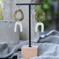 OOAK Textured Brass Cream Arch Polymer Clay Earrings Jax Atelier Made in San Diego California