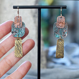 One-of-a-Kind Textured Copper & Brass Patina Riveted Geometric Earrings by JAX Atelier and are Made in San Diego