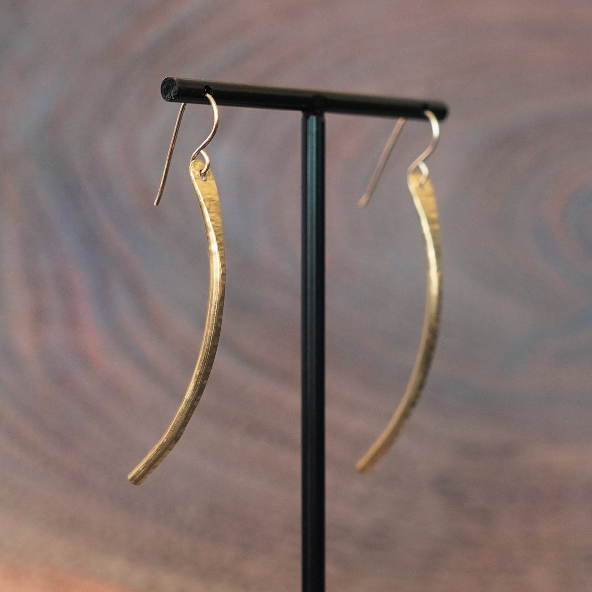 Unique Textured Curved Brass Bar Statement Earrings by Jax Atelier Handcrafted in San Diego