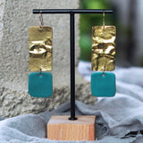 Textured Brass Teal Polymer Clay Statement Earrings Jax Atelier Made in San Diego