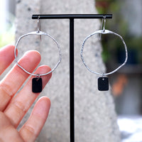 Textured Sterling Silver Hoop Black Dangle Statement Earrings JAX Atelier San Diego Made