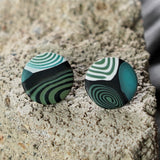 Teal White Black Spiral Polymer Clay Stud Earrings Jax Atelier