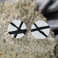 White Black Lines Polymer Clay Stud Earrings Jax Atelier