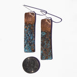 Top Textured Long Copper Patina Earrings