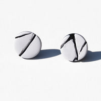 White With Black Texture Polymer Clay Stud Earrings by Jax Atelier