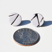 White With Black Texture Polymer Clay Stud Earrings by Jax Atelier