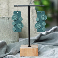 Dark Seafoam Rectangle Circles Polymer Clay Statement Earrings JAX Atelier
