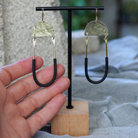 OOAK Hammered Brass Black Tubing U Statement Earrings JAX Atelier San Diego Made