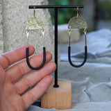 OOAK Hammered Brass Black Tubing U Statement Earrings JAX Atelier San Diego Made