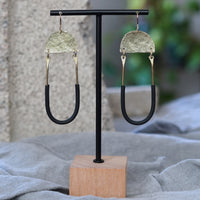 Unique Hammered Brass Black Tubing U Statement Earrings JAX Atelier San Diego Made