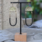 Unique Hammered Brass Black Tubing U Statement Earrings JAX Atelier San Diego Made
