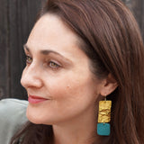 Textured Brass Teal Polymer Clay Statement Earrings Jax Atelier