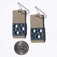 Taupe Teal Circle Cut out Abstract Polymer Clay Earrings