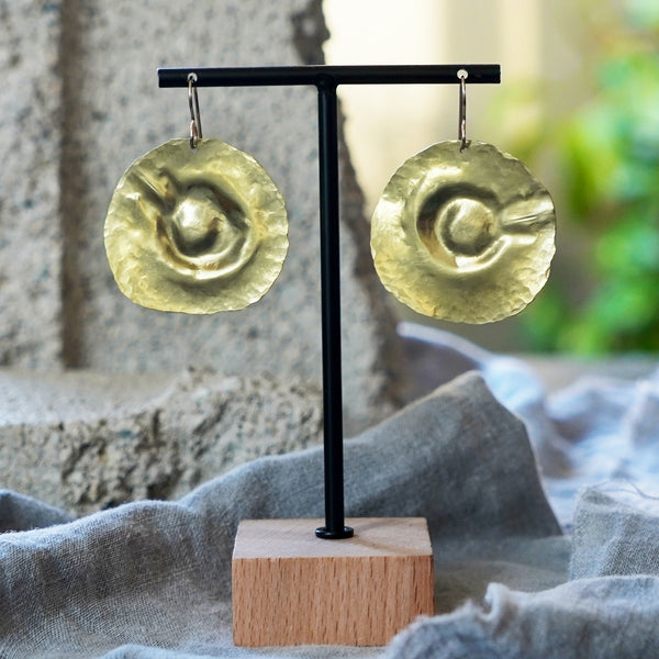 Textured Hammered Abstract Circle Brass Earrings JAX Atelier San Diego