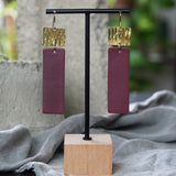 Textured Brass Dark Mauve Polymer Clay Statement Earrings Jax Atelier