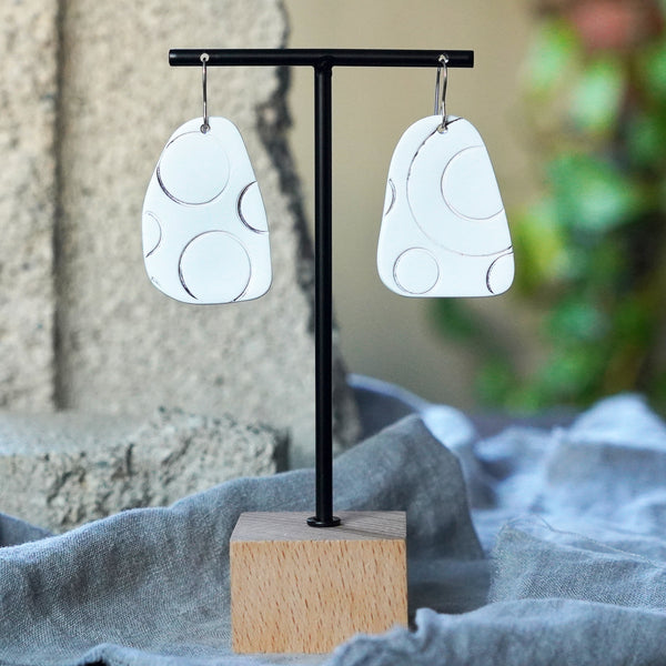 Unique Textured White Polymer Clay Abstract Circles Earrings JAX Atelier San Diego