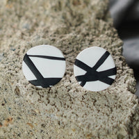 White Black Lines Textured Polymer Clay Stud Earrings Jax Atelier