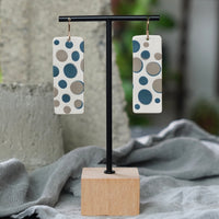 White Teal Taupe Polkadots Abstract Polymer Clay Statement Earrings Jax Atelier
